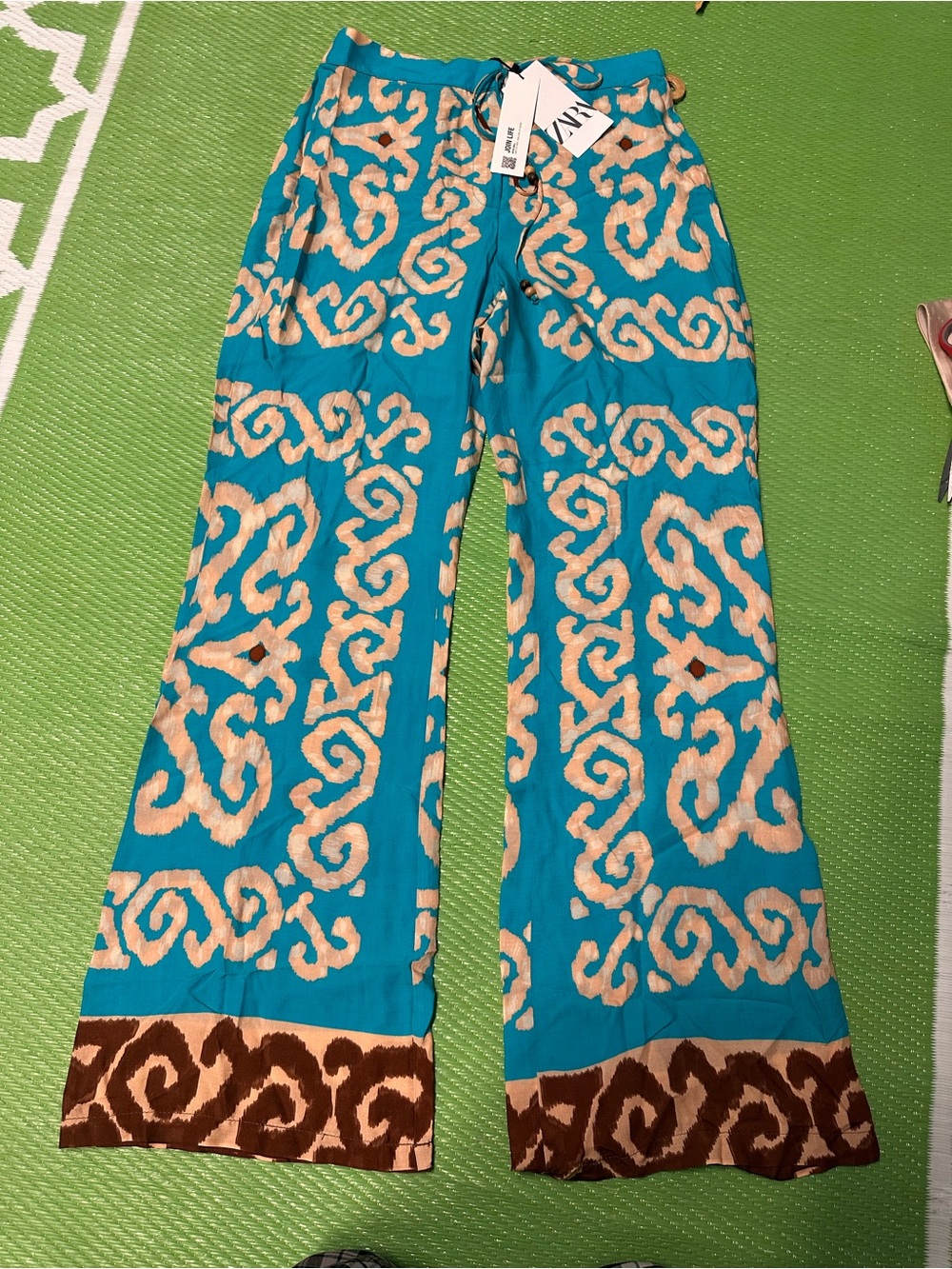 Zara Turquoise Printed Wide-Leg Pants